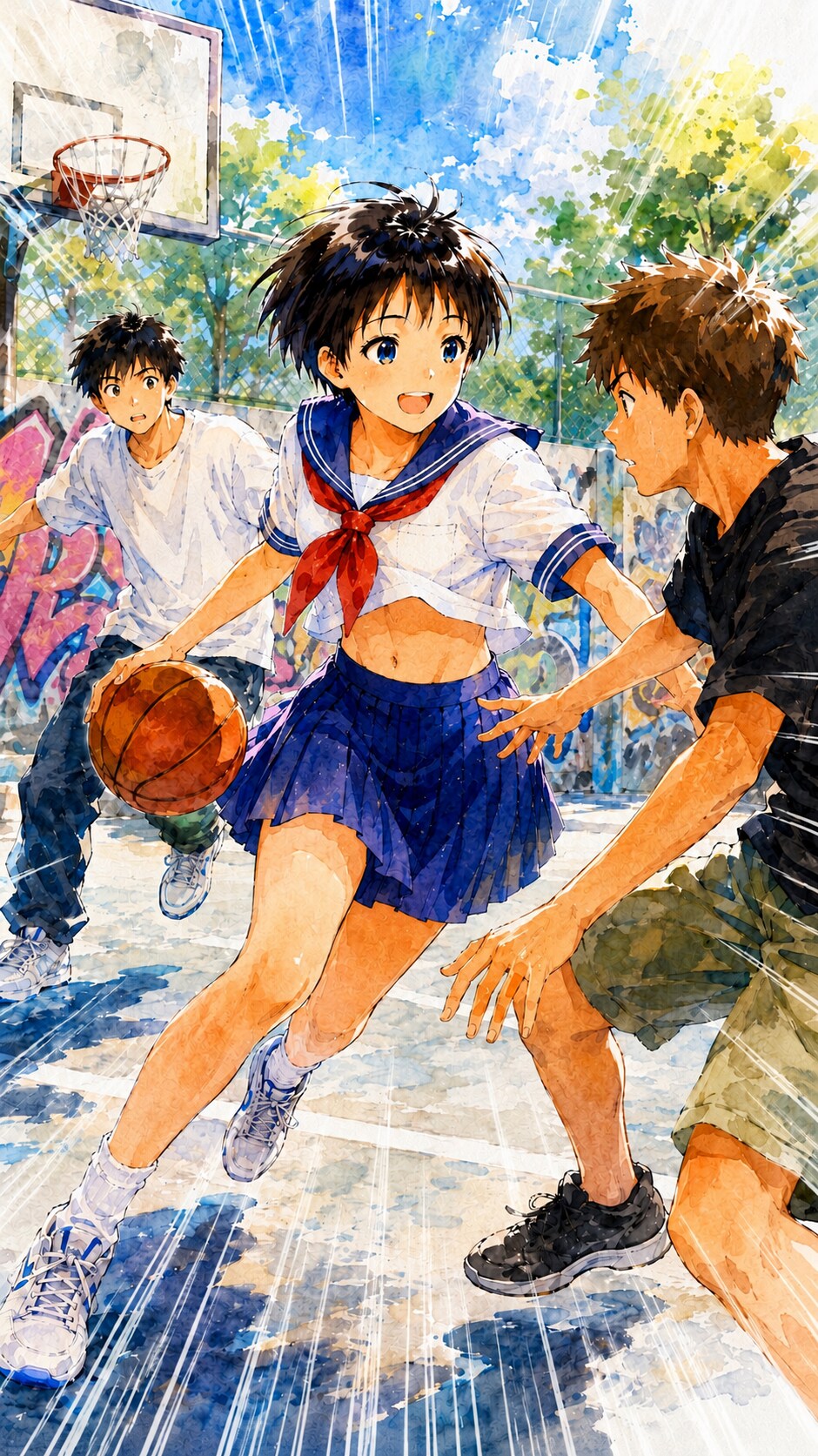 男子に混じってバスケ | の人気AIイラスト・グラビア