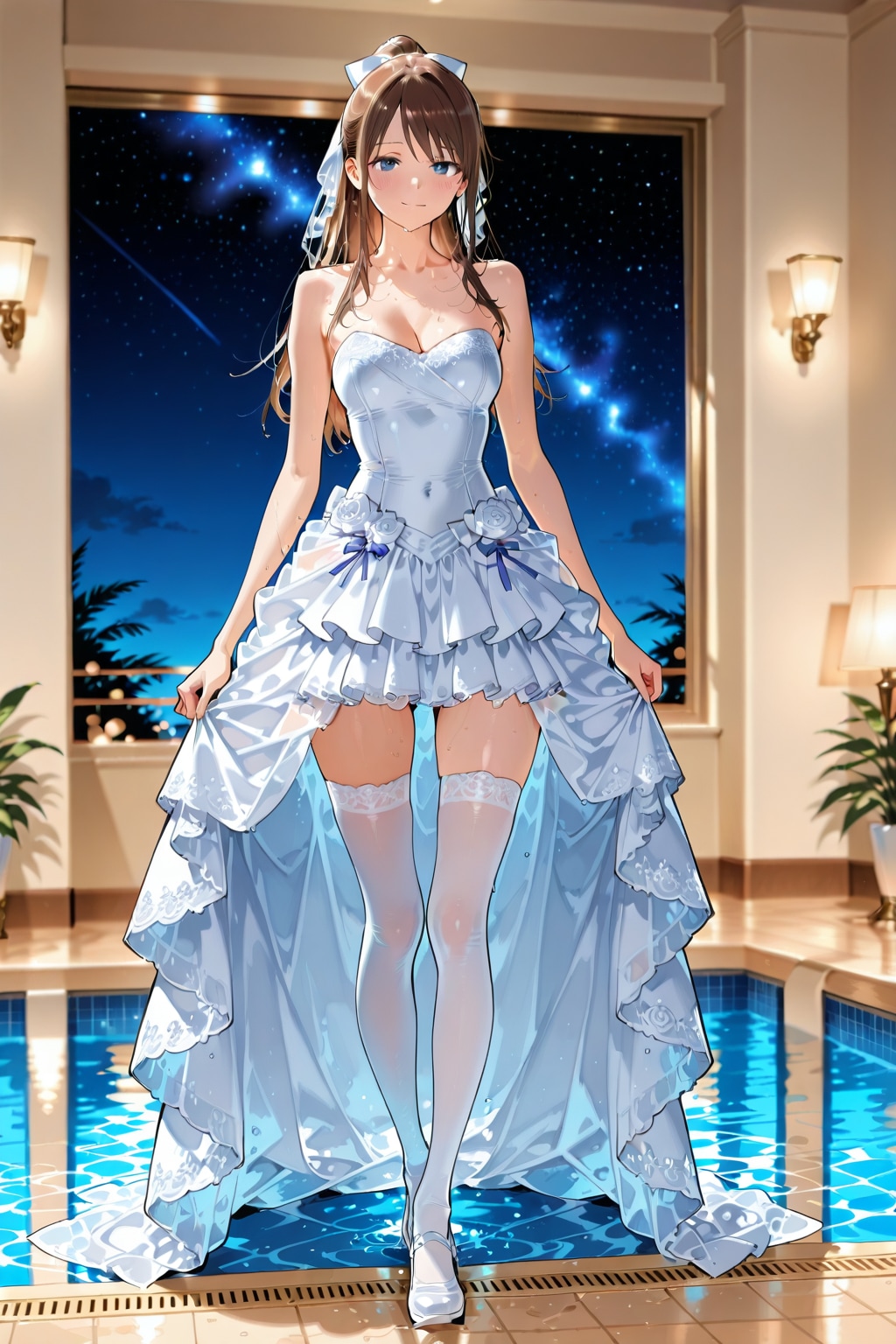 Wedding dress swim in the pool | の人気AIイラスト・グラビア