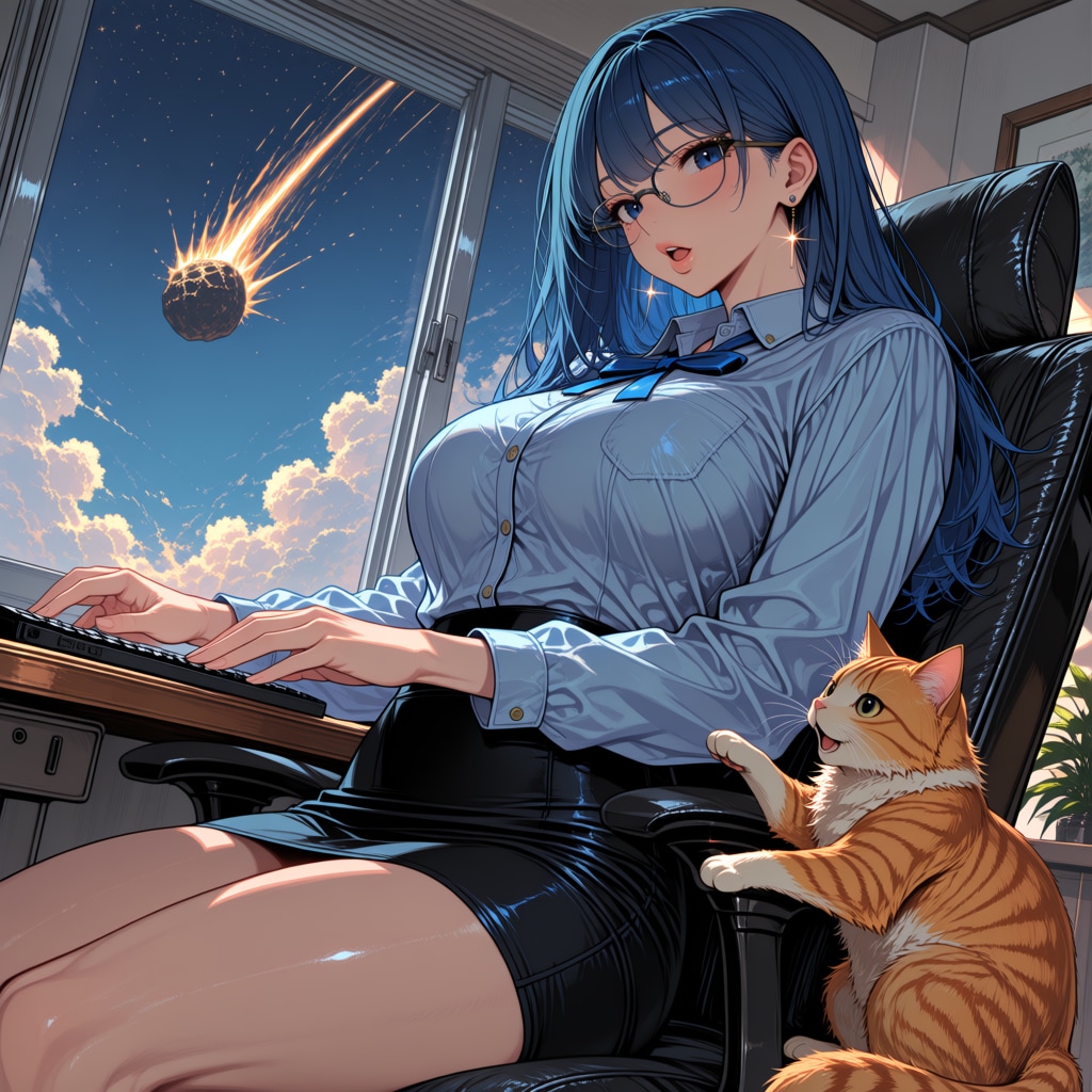 仕事中に隕石！？あい、まさかの勤務続行です！☄️💻 | の人気AIイラスト・グラビア