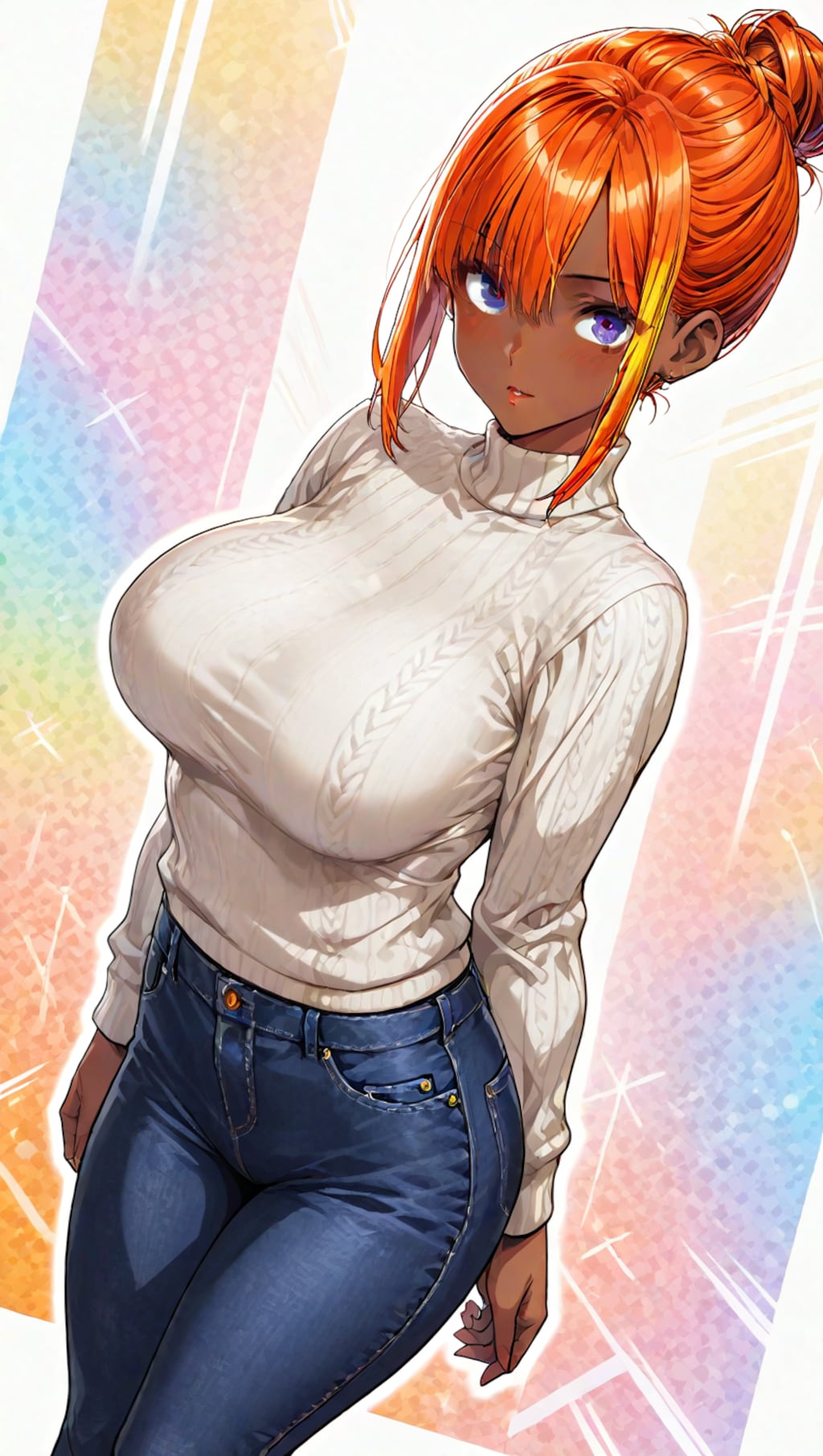 褐色ニットセーター美女