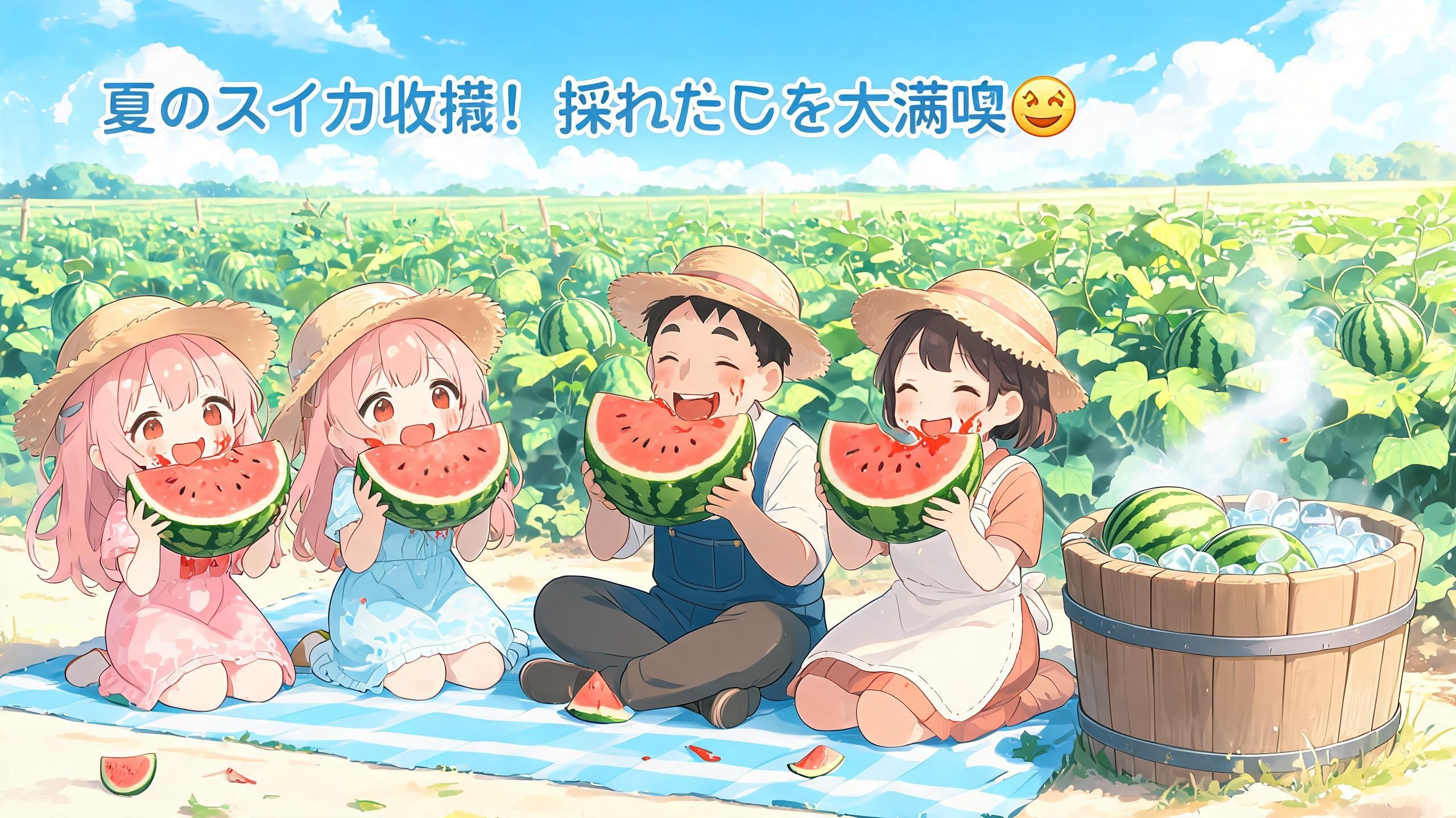 キンキンに冷えたスイカを食べる１
