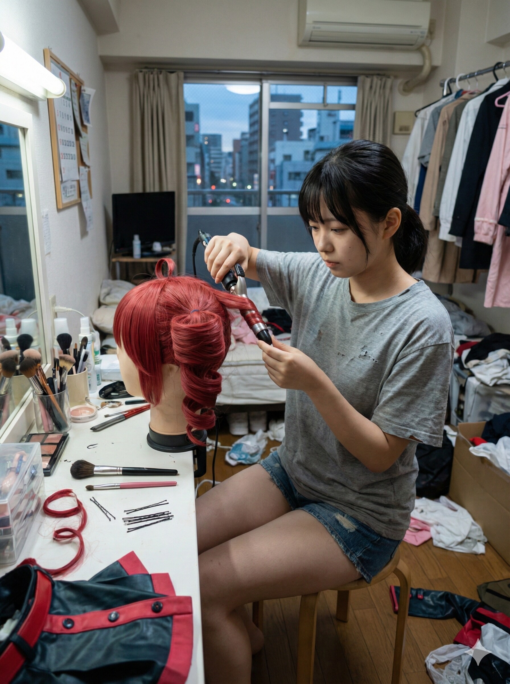 ウィッグを巻く