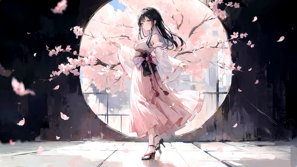 円から溢れる桜