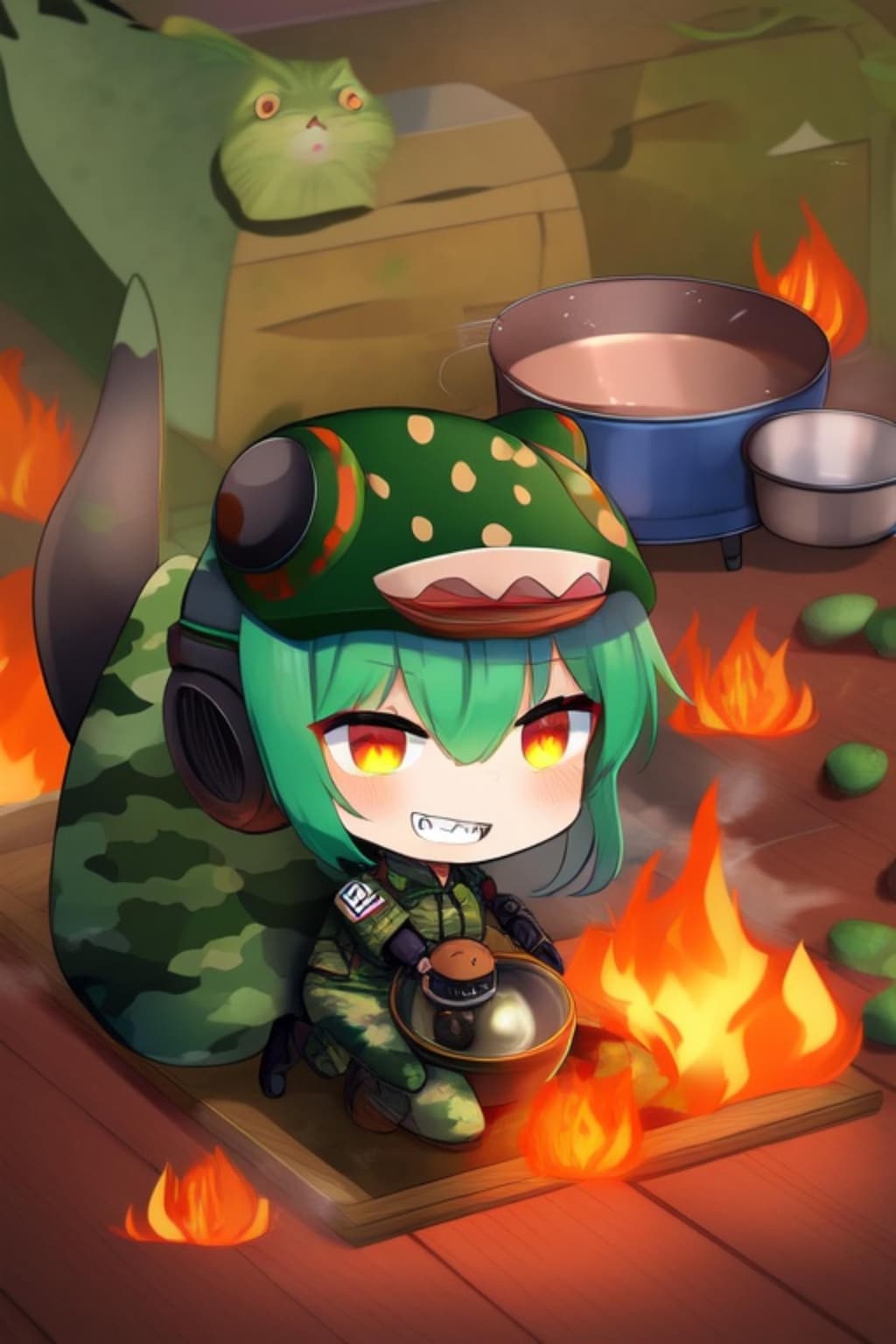 迷彩服の緑髪ちゃん