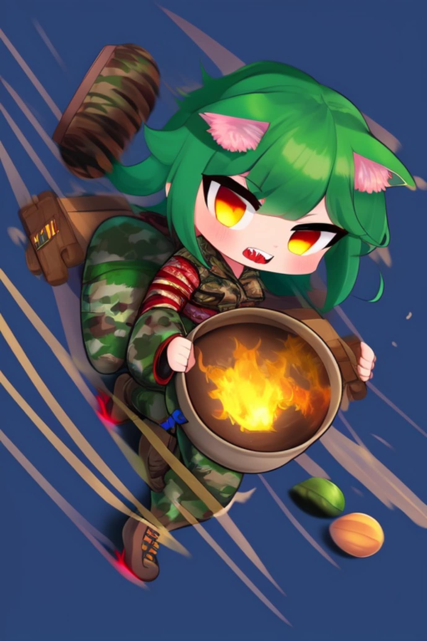 迷彩服の緑髪ちゃん | の人気AIイラスト・グラビア