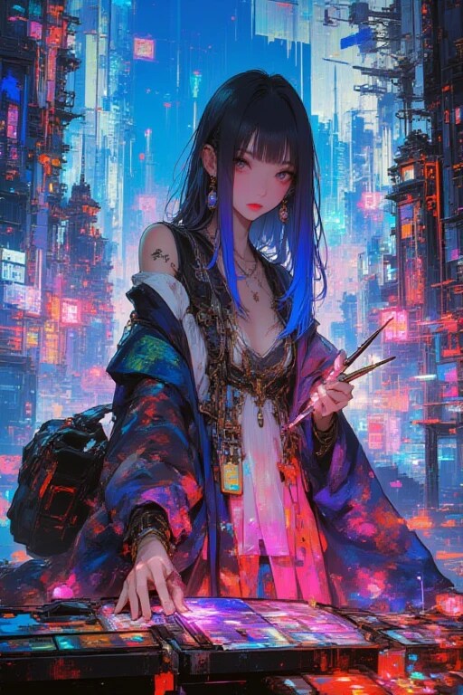 サイバーシティーでで筆を持つ少女✨