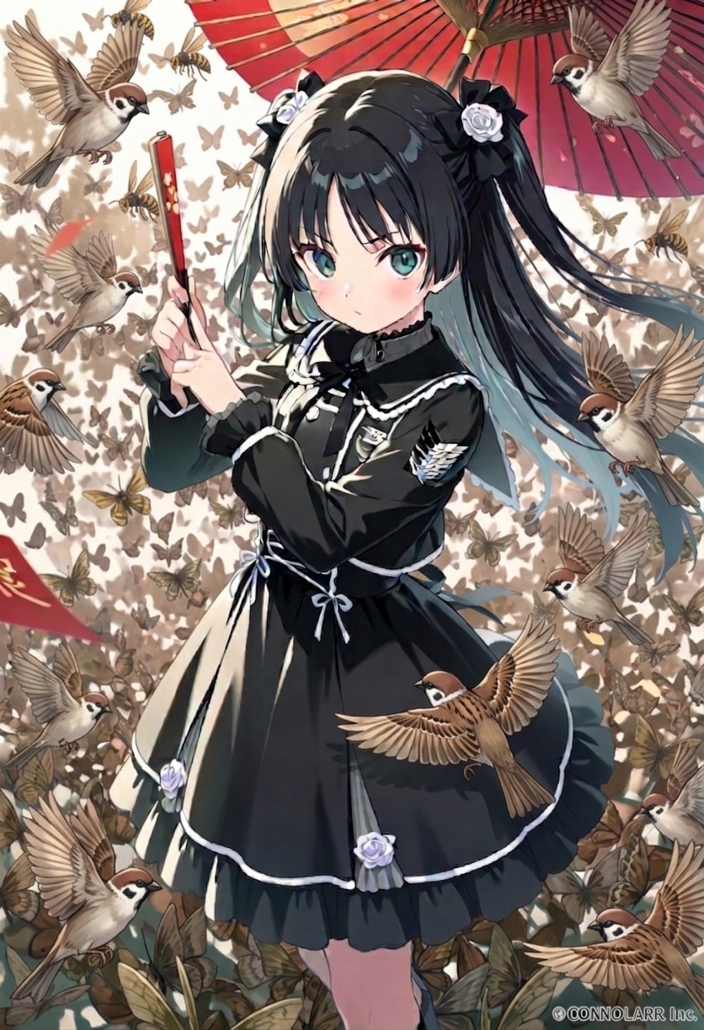 黒髪ツインテ娘（スズメ画ほか）