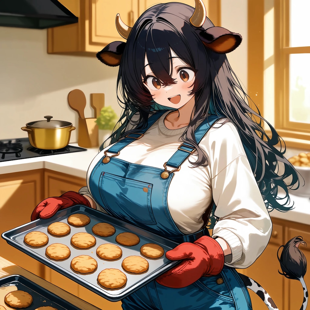 クッキーを焼いている牛娘さん