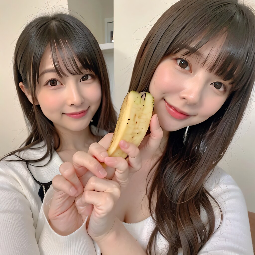 黒髪ロングでバナナの美女たち