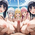 海辺でメイドたちとハーレムを・・・ 4枚目