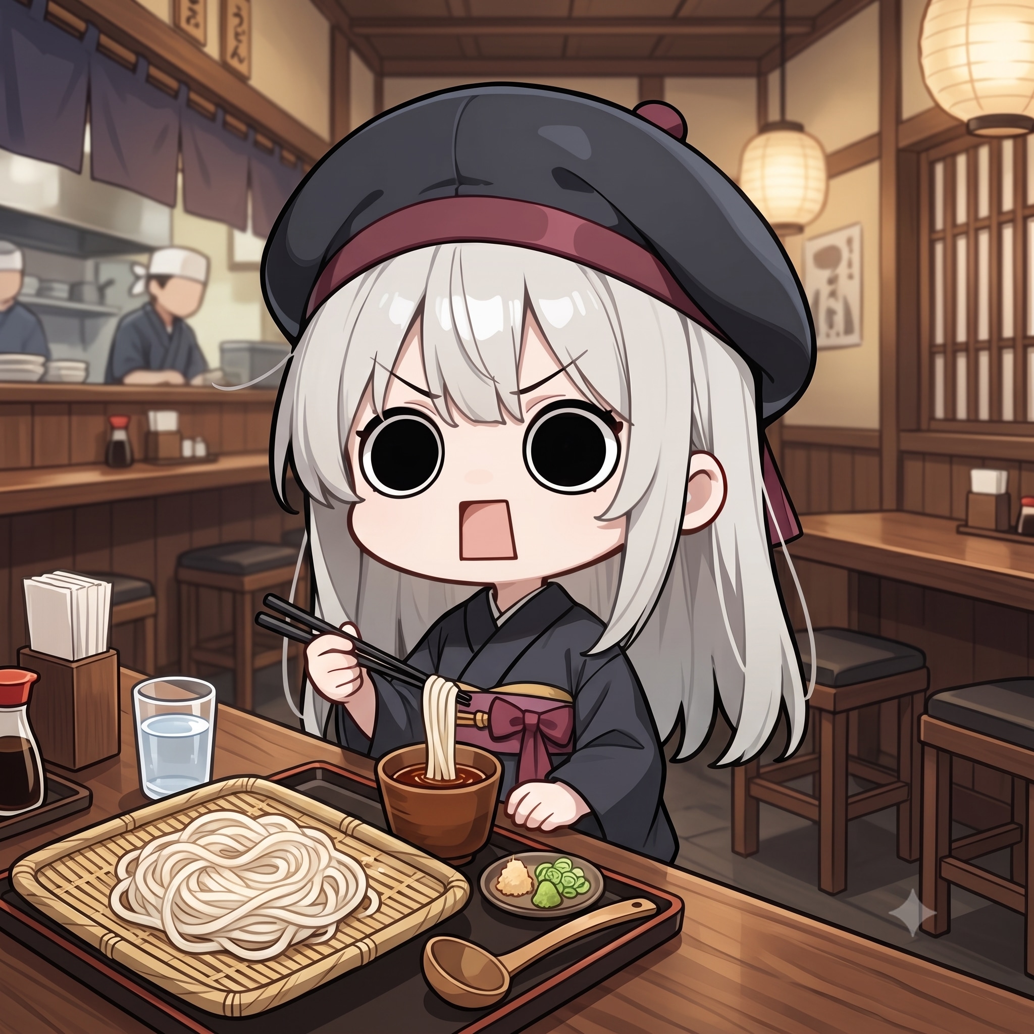 うどんを頂くえらいこっちゃ嬢