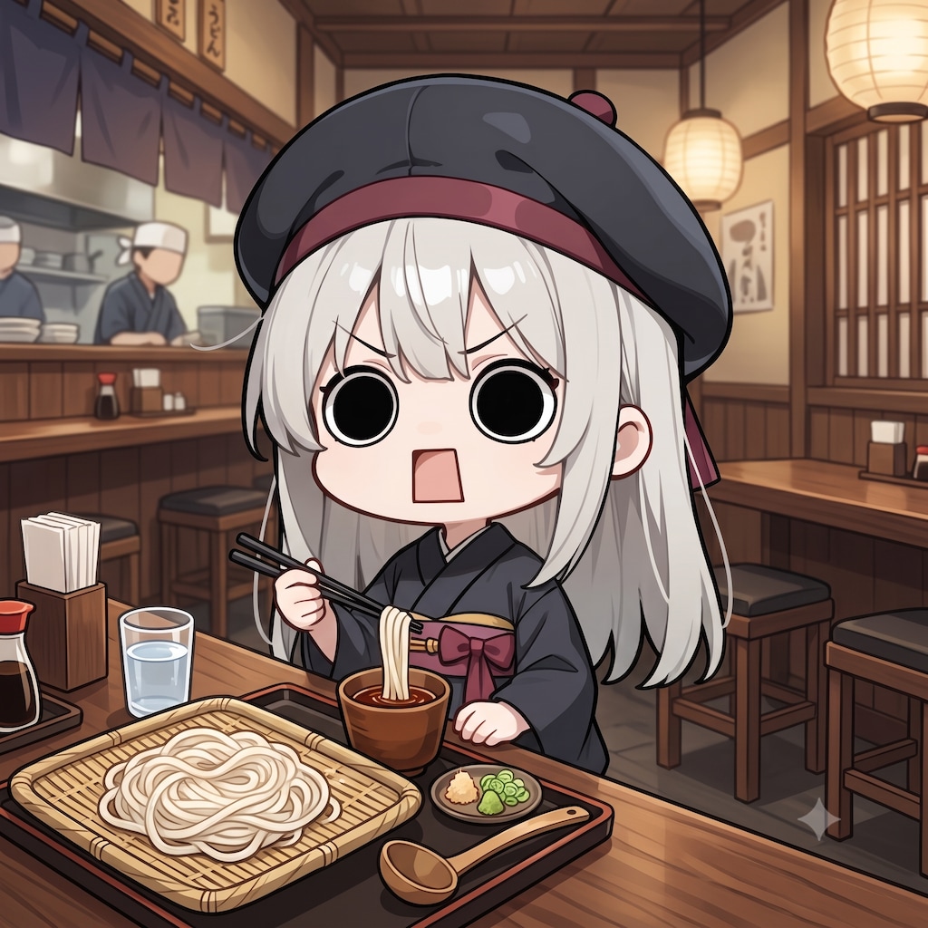うどんを頂くえらいこっちゃ嬢
