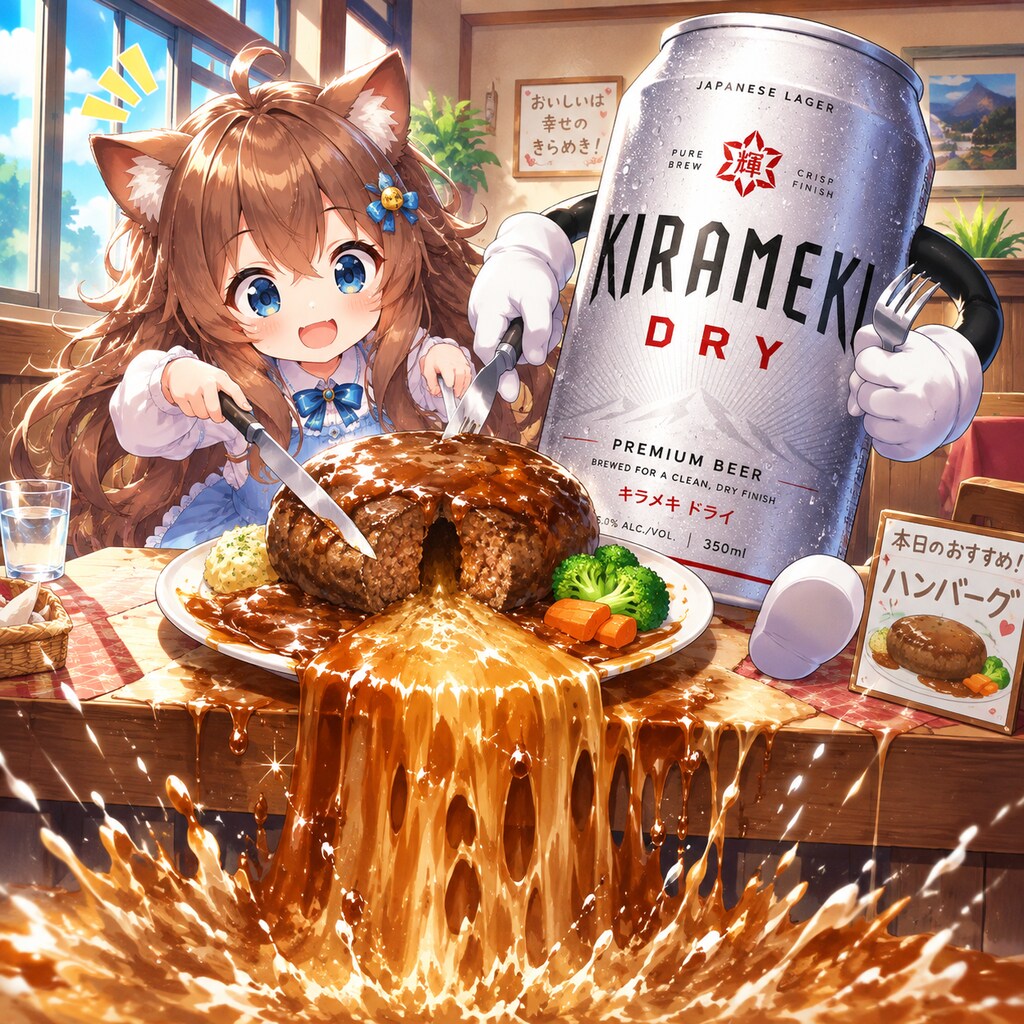 肉汁溢れるハンバーグと小さな女の子