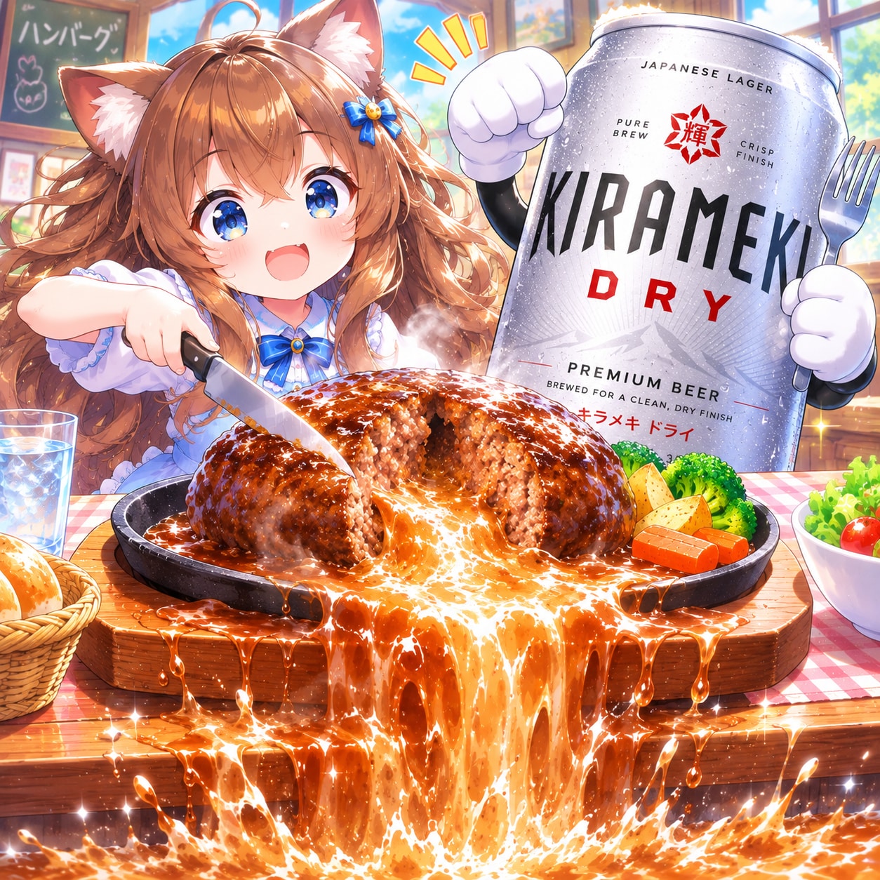 肉汁溢れるハンバーグと小さな女の子