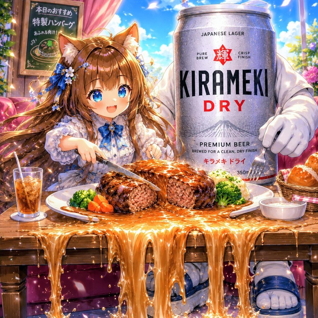 肉汁溢れるハンバーグと小さな女の子