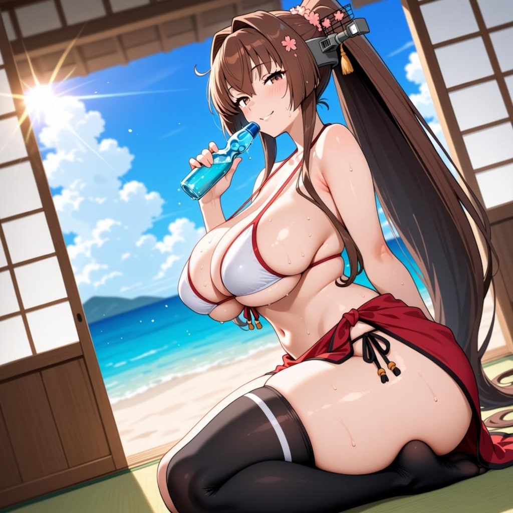 夏のラムネビキニコスプレ人妻＆水彩