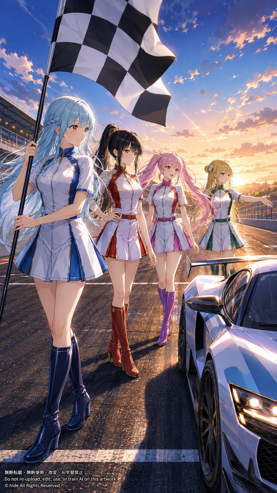 女神さまたち、夕暮れのレース会場で | の人気AIイラスト・グラビア