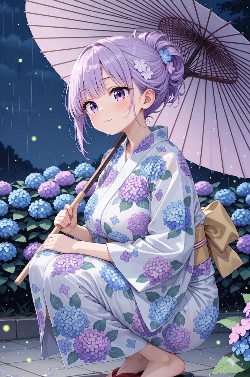 紫陽花と蛍