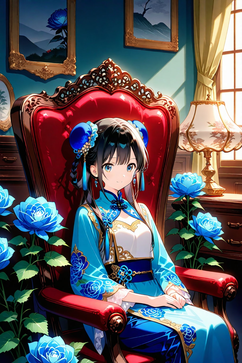 椅子に座るチャイナドレスちゃん