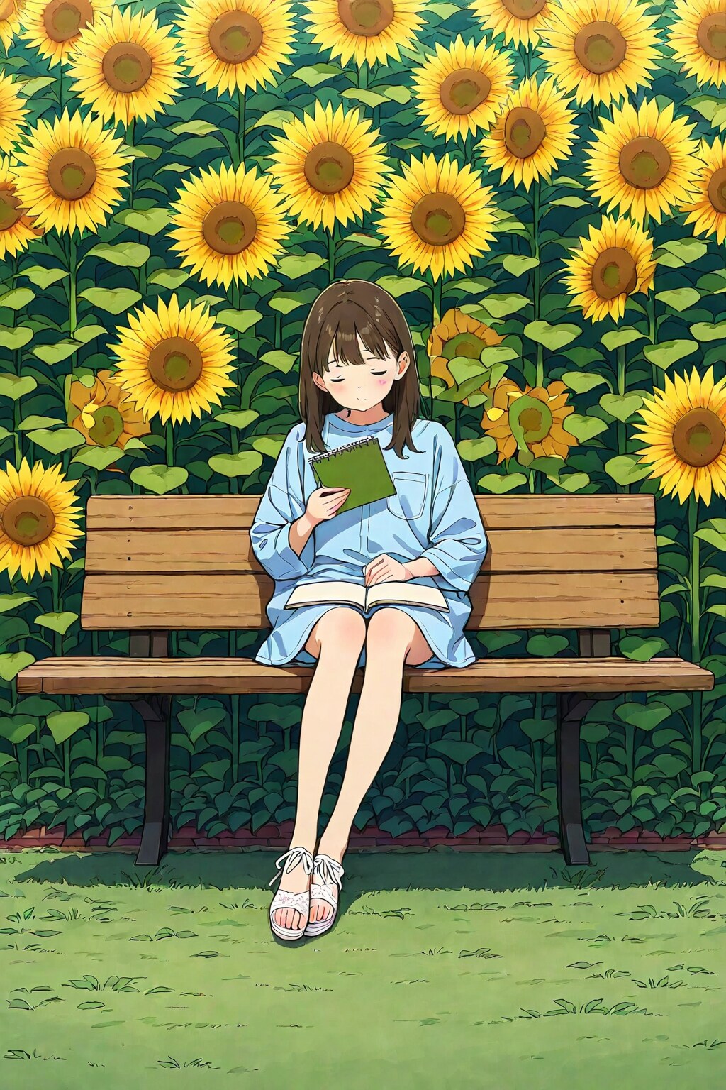 ひまわりの下の女子