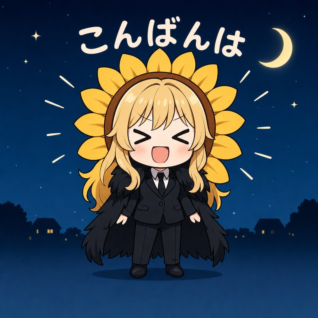 ヒマワリの被り物とエリザベス
