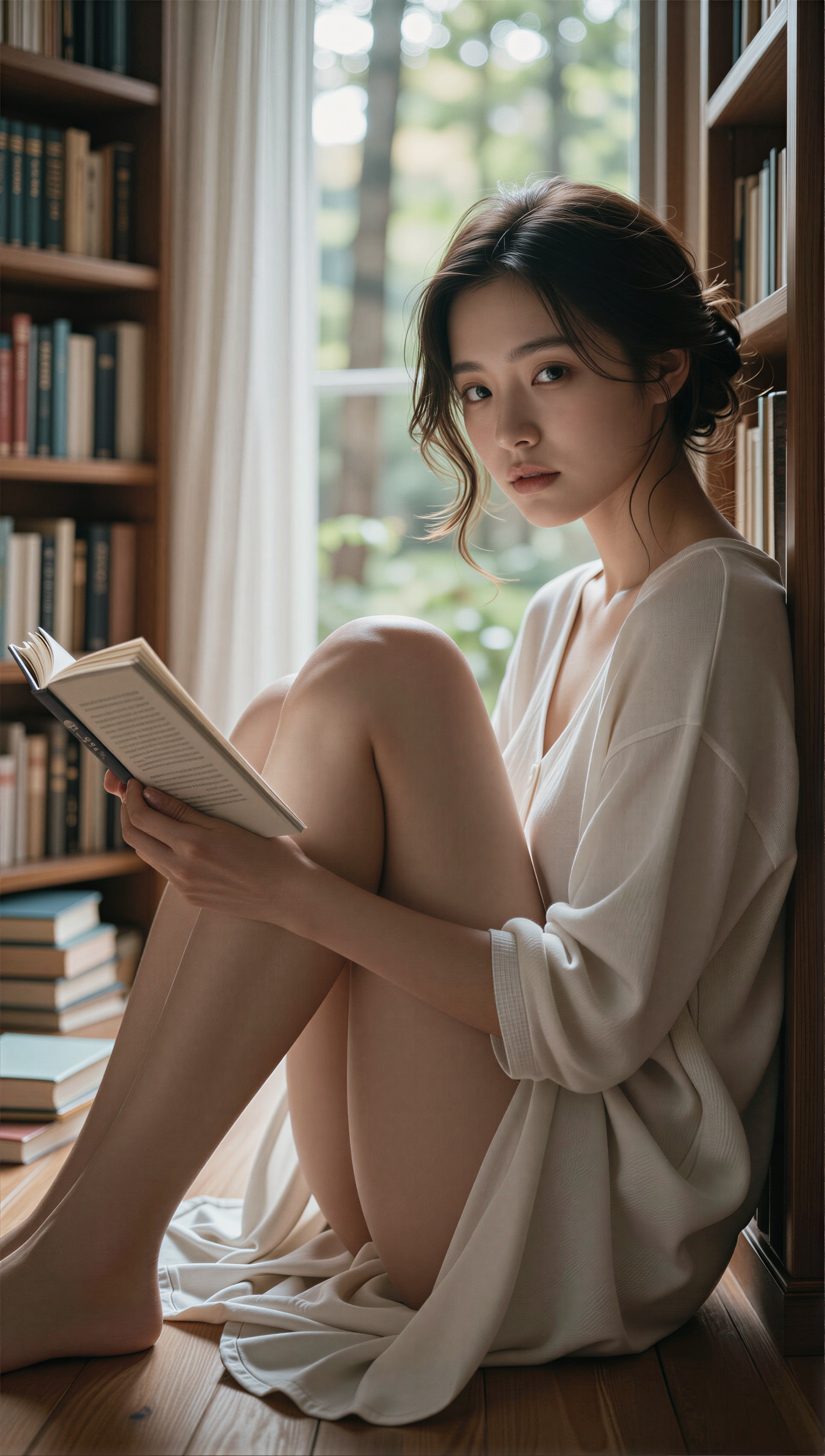 白いドレスと本の静かな時間 3