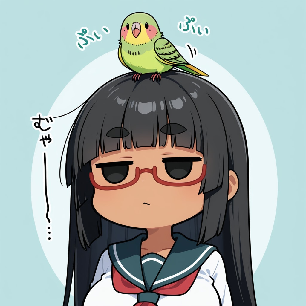 インコを乗せる太まゆ姉ちゃん