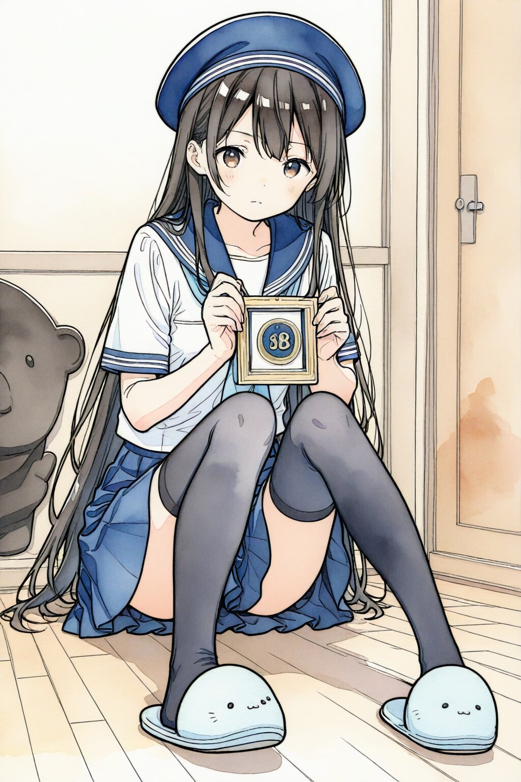 自室で絵を描く少女