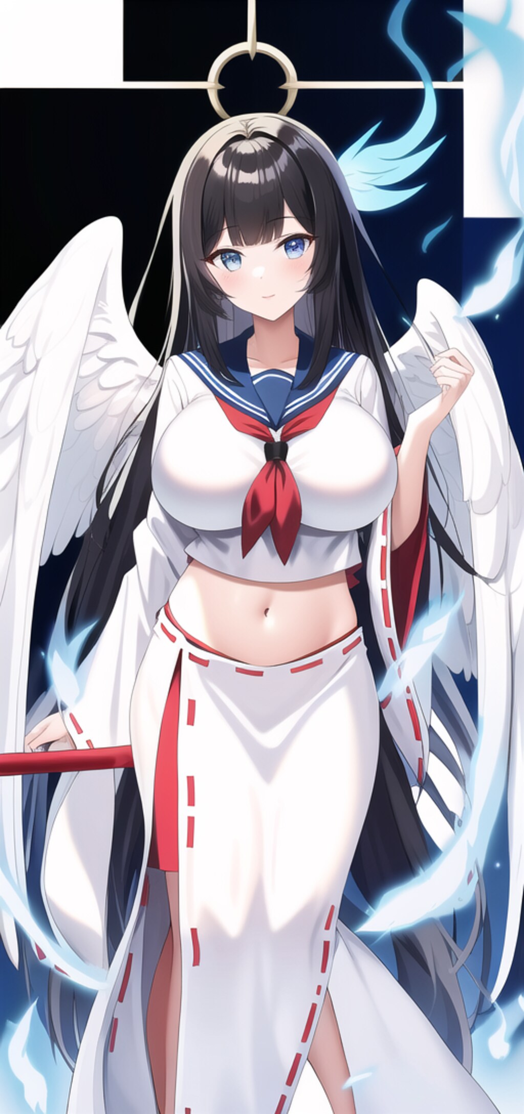 セーラー巫女服の黒髪ロングを作りました