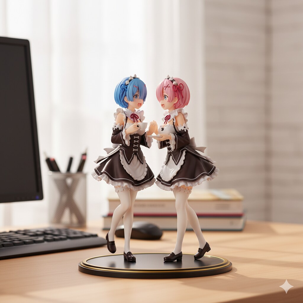 机の上のレムとラム