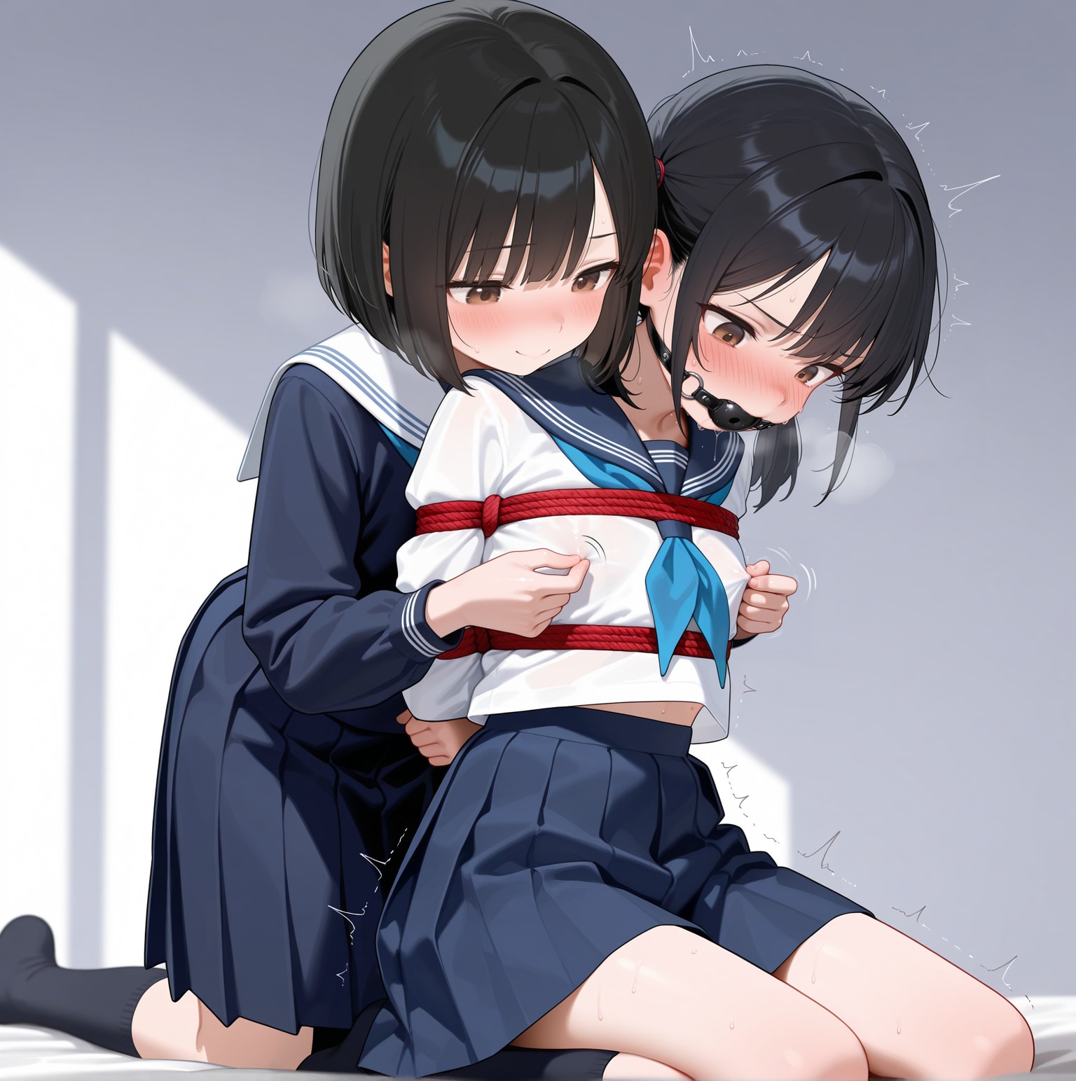 縛られてセーラー服の上から乳首を弄られる7
