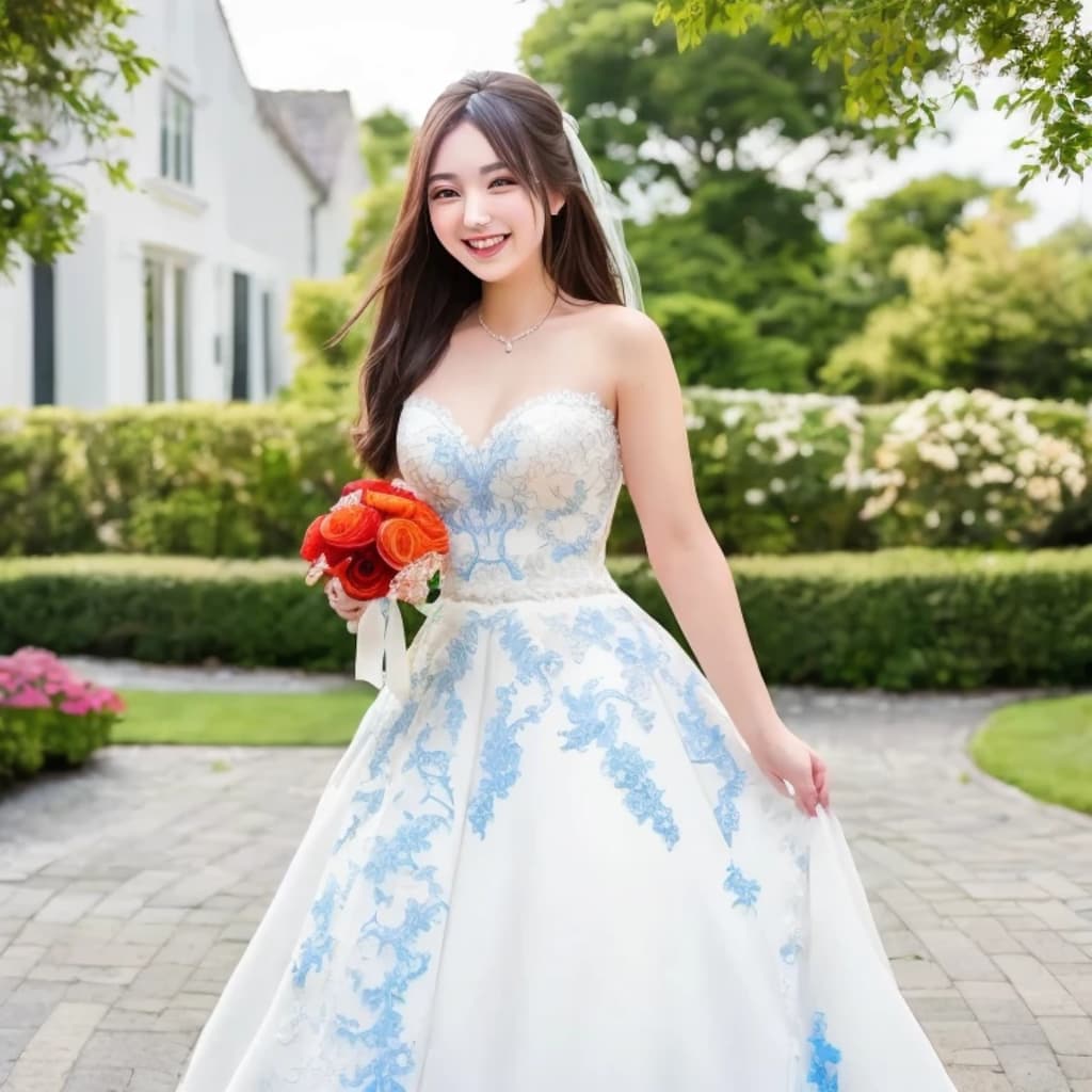 黒髪ロングでウェディングドレスの美女１４５