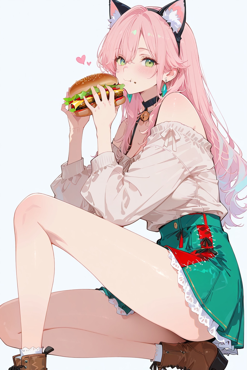 ハンバーガーと猫耳ギャル🍔🐱✨