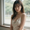 夏の窓際の花柄ワンピース 2 4枚目