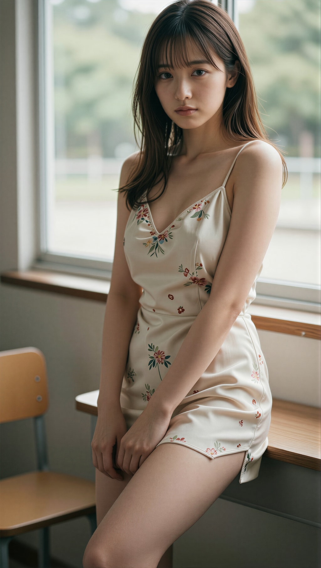 夏の窓際の花柄ワンピース 2