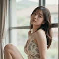 夏の窓際の花柄ワンピース 2 2枚目