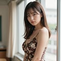 夏の窓際の花柄ワンピース 2 5枚目