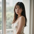 夏の窓際の花柄ワンピース 2 6枚目