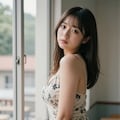 夏の窓際の花柄ワンピース 2 7枚目