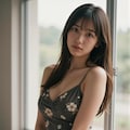 夏の窓際の花柄ワンピース 2 3枚目