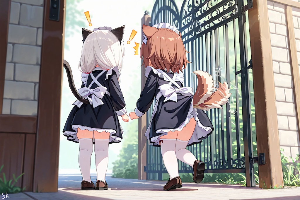 ご主人の帰りを待つにゃんこメイドとわんこメイド