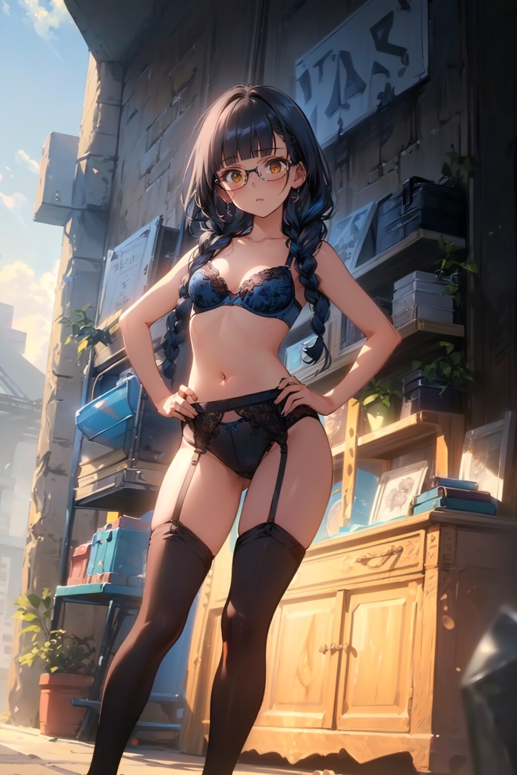 下着の眼鏡っ娘
