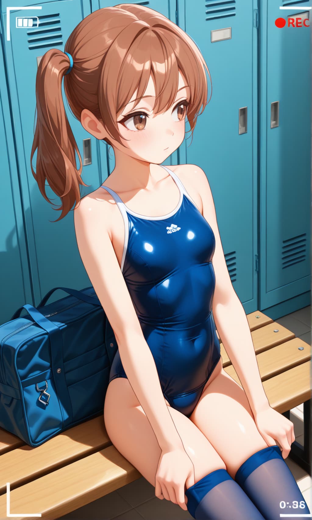 スク水サイドポニー女子　手コキ