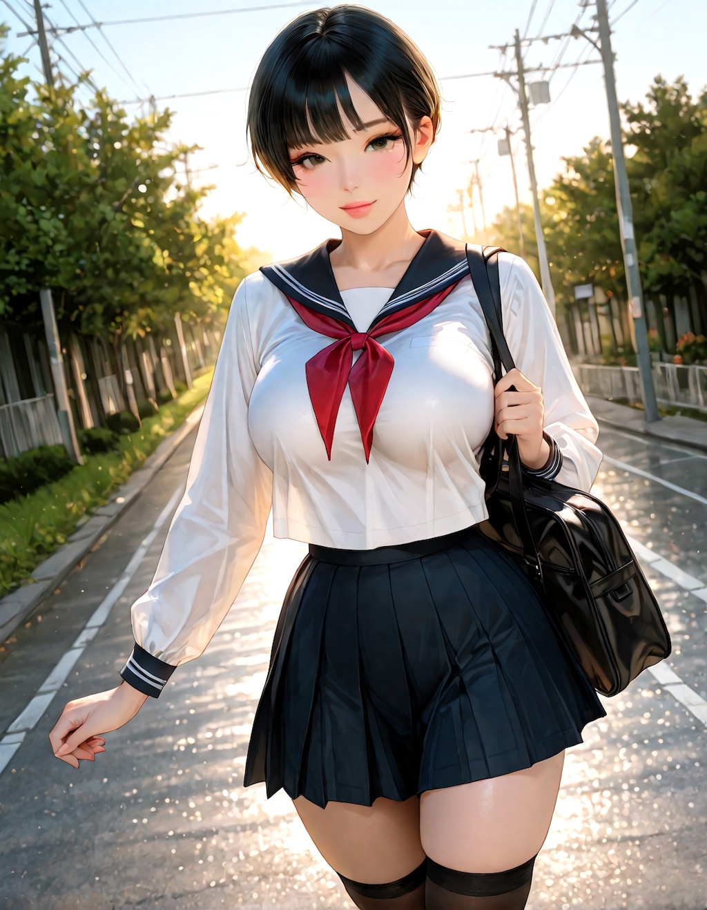 巨乳美少女通学路④