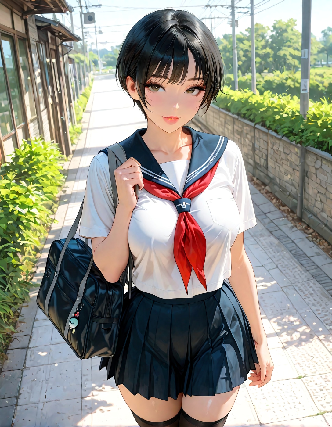 巨乳美少女通学路④ | の人気AIイラスト・グラビア