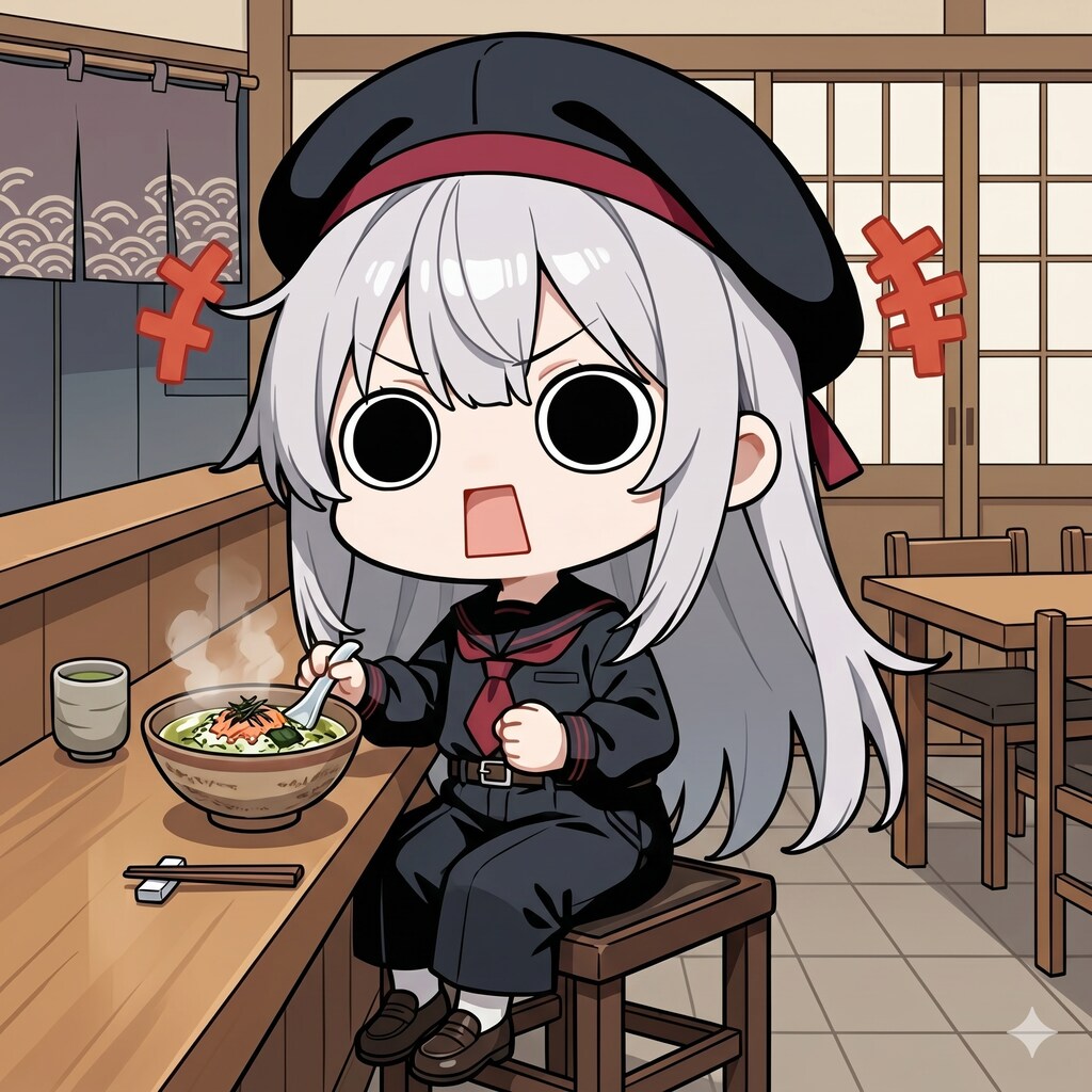 お茶漬けを頂くえらいこっちゃ嬢