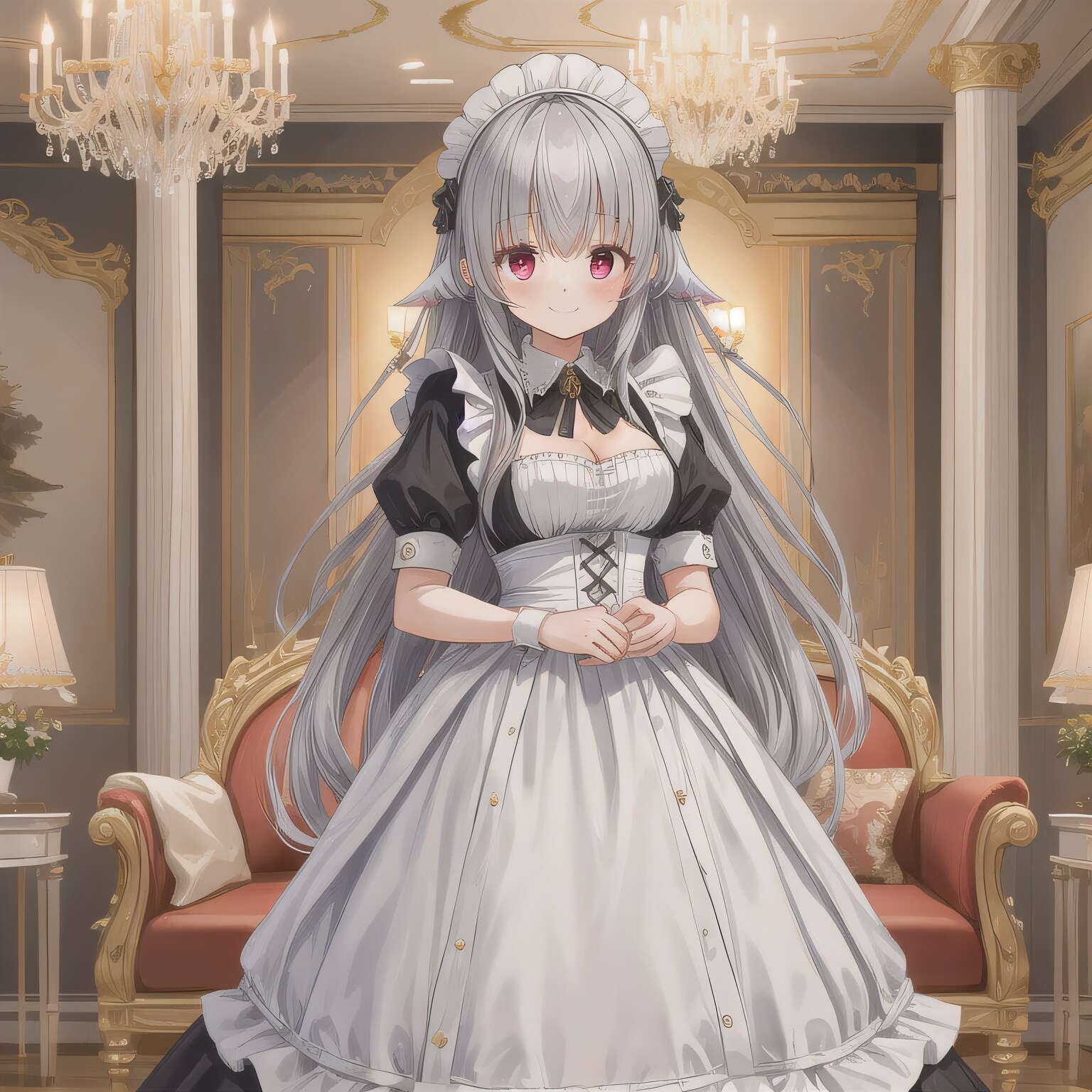 灰髪ロングでメイド服の少女４ | の人気AIイラスト・グラビア