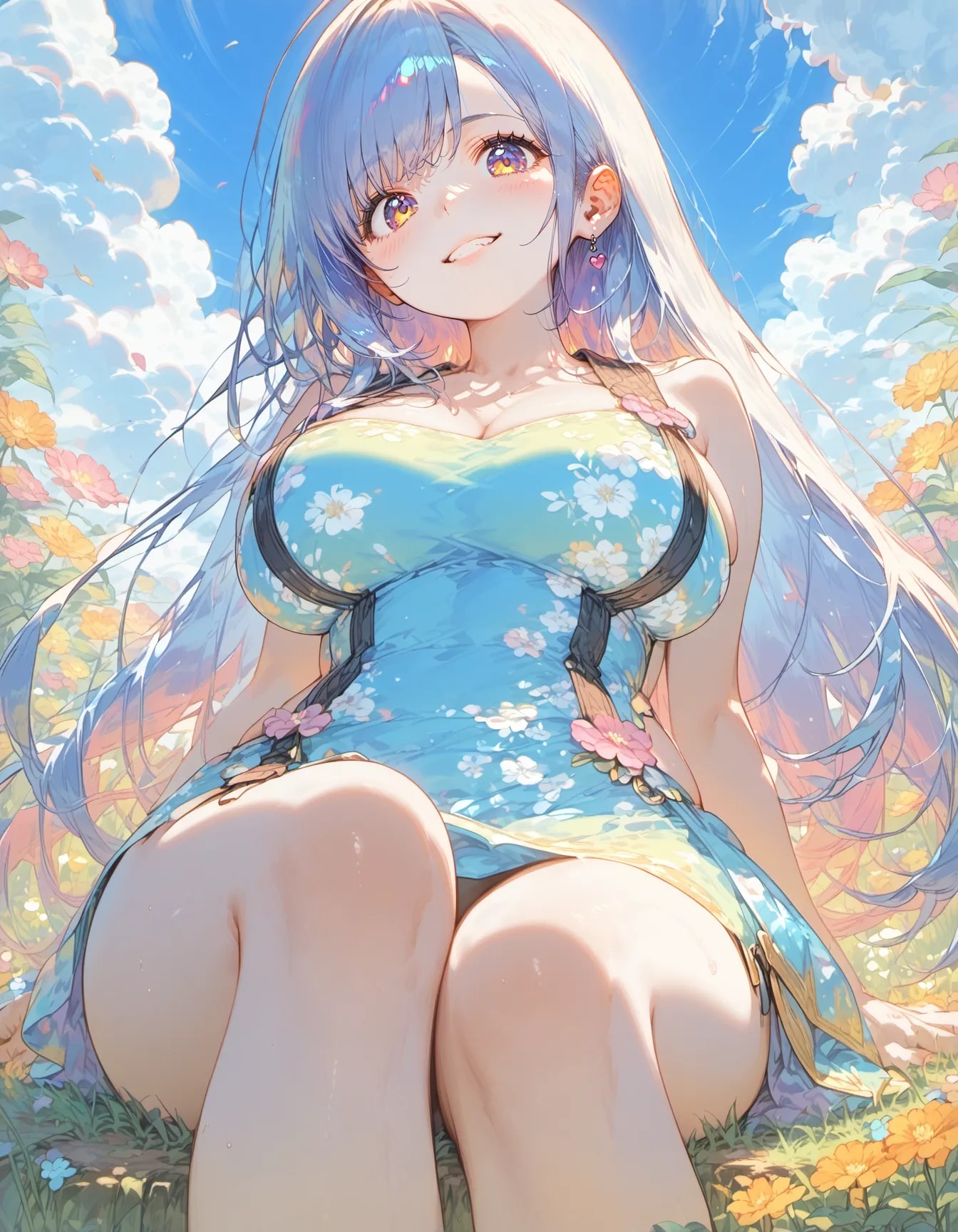 Blue Hair in the Daisy Field | の人気AIイラスト・グラビア