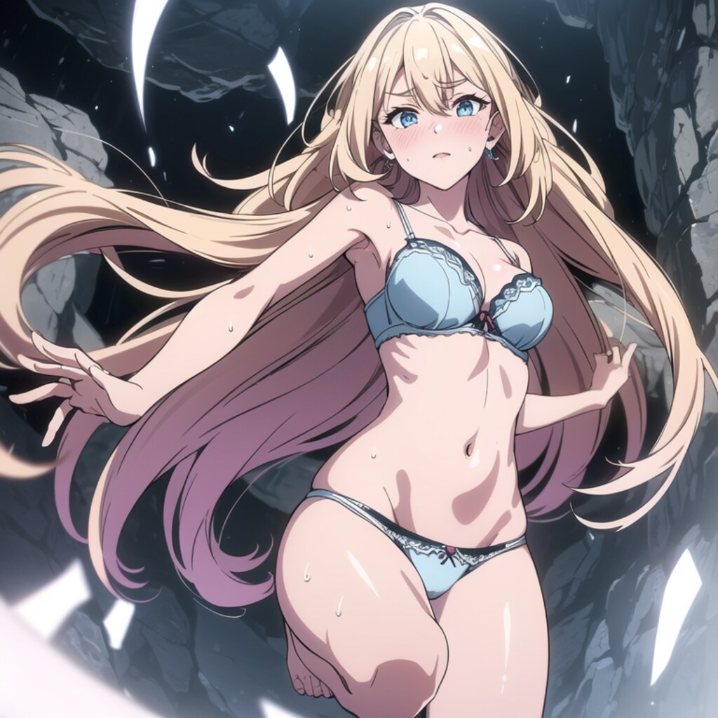 かわいい美女が下着、洞窟にて…