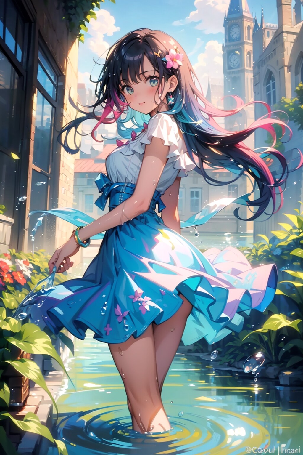 浸水した城下町を歩く | の人気AIイラスト・グラビア